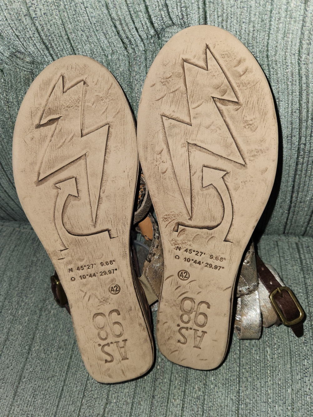 🍉A.S.98 Lagos Metallic Silver and Brown Leather Wedge Sandals - Picture 4 of 6